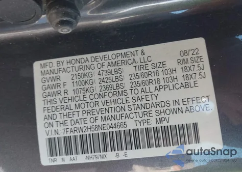 2022 Honda Cr-V Awd Ex from USA, damaged, VIN 7FARW2H58NE044665